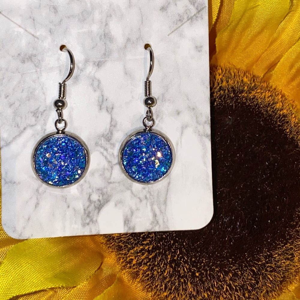 Blue druzy earrings